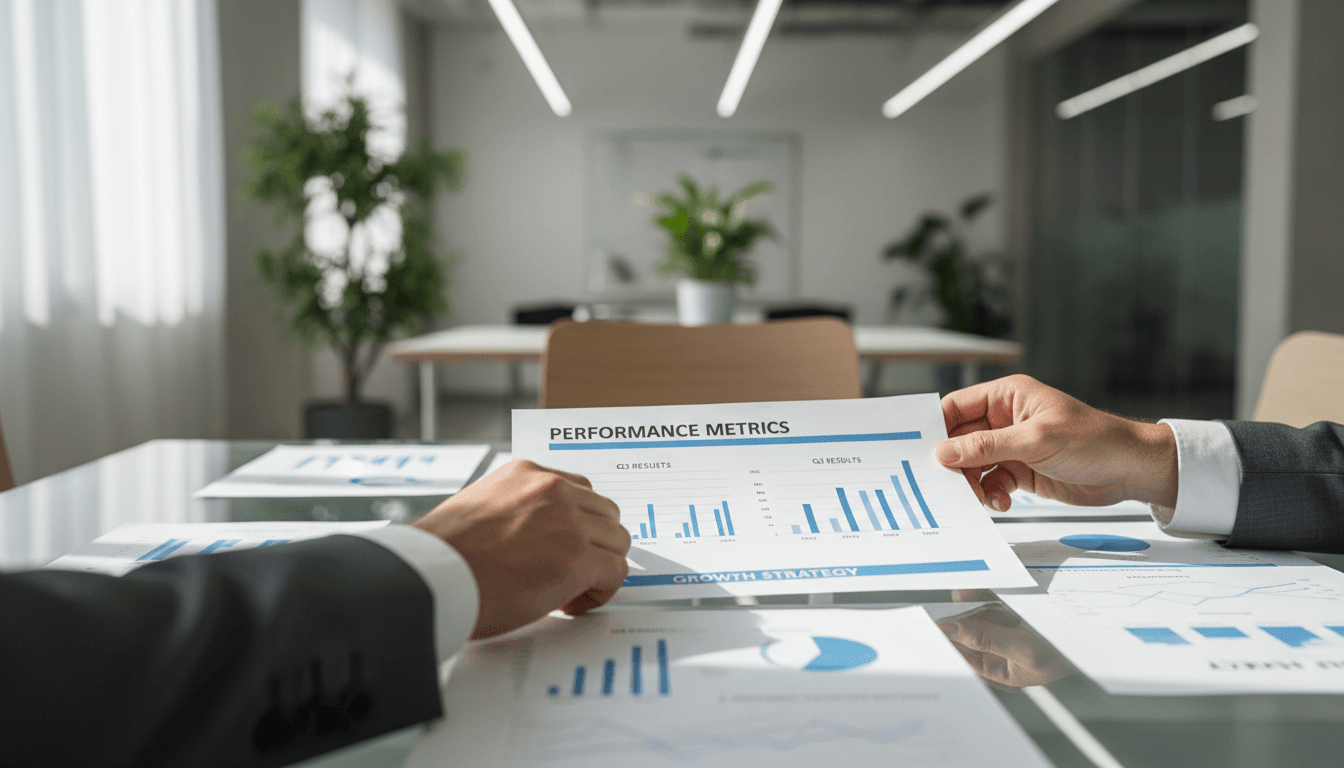 Consultant reviewing strategic documents in a bright modern office