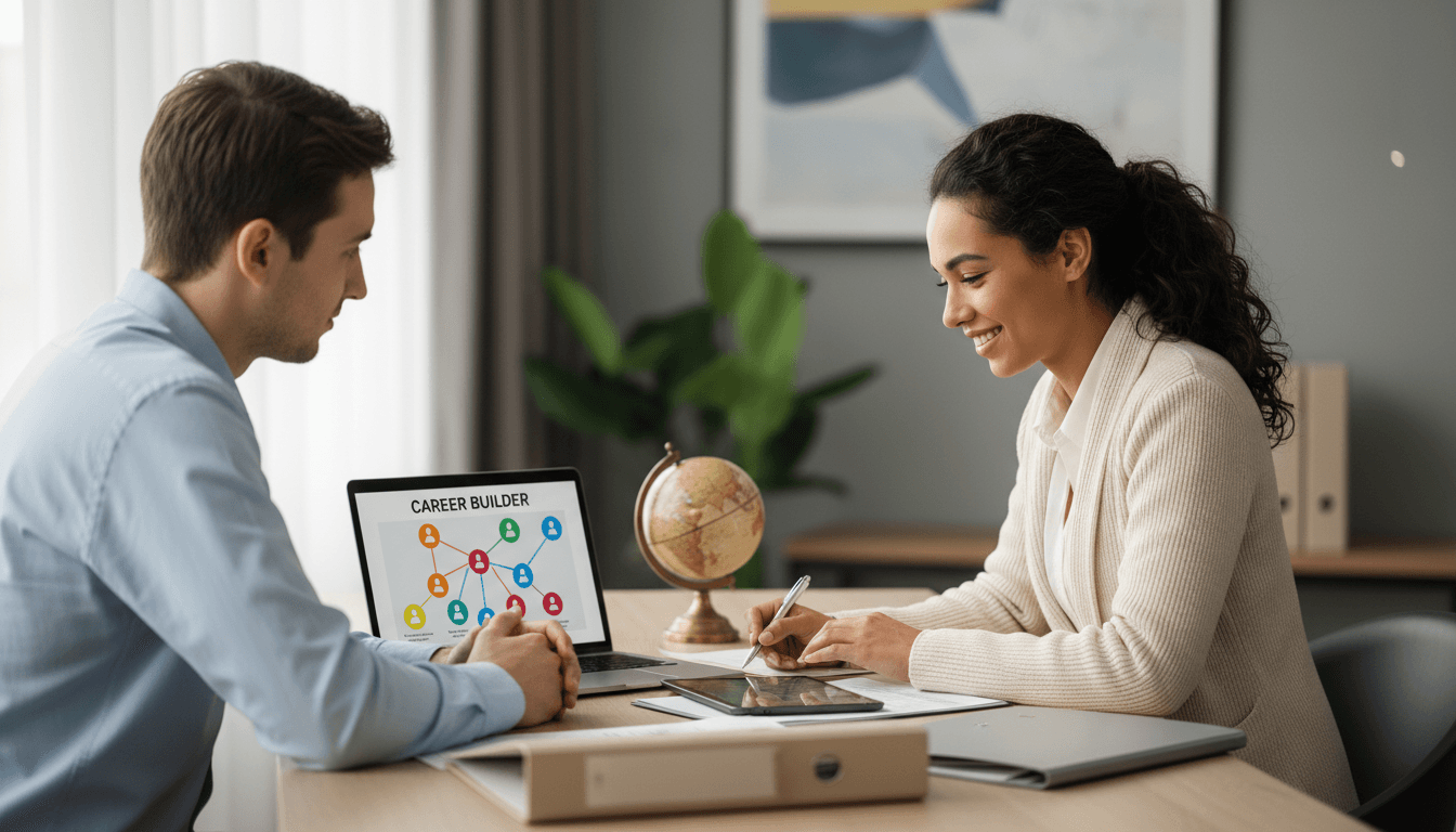 Professional consultant in a modern office discussing strategy with a client